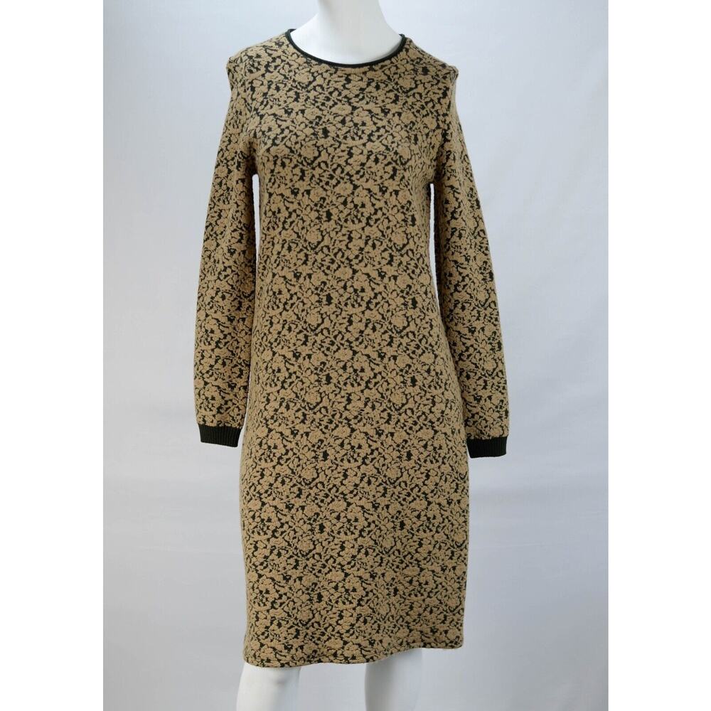 Gorgeous Chloé Tan Black Wool Long Sleeve Bodycon Dress Size Medium M